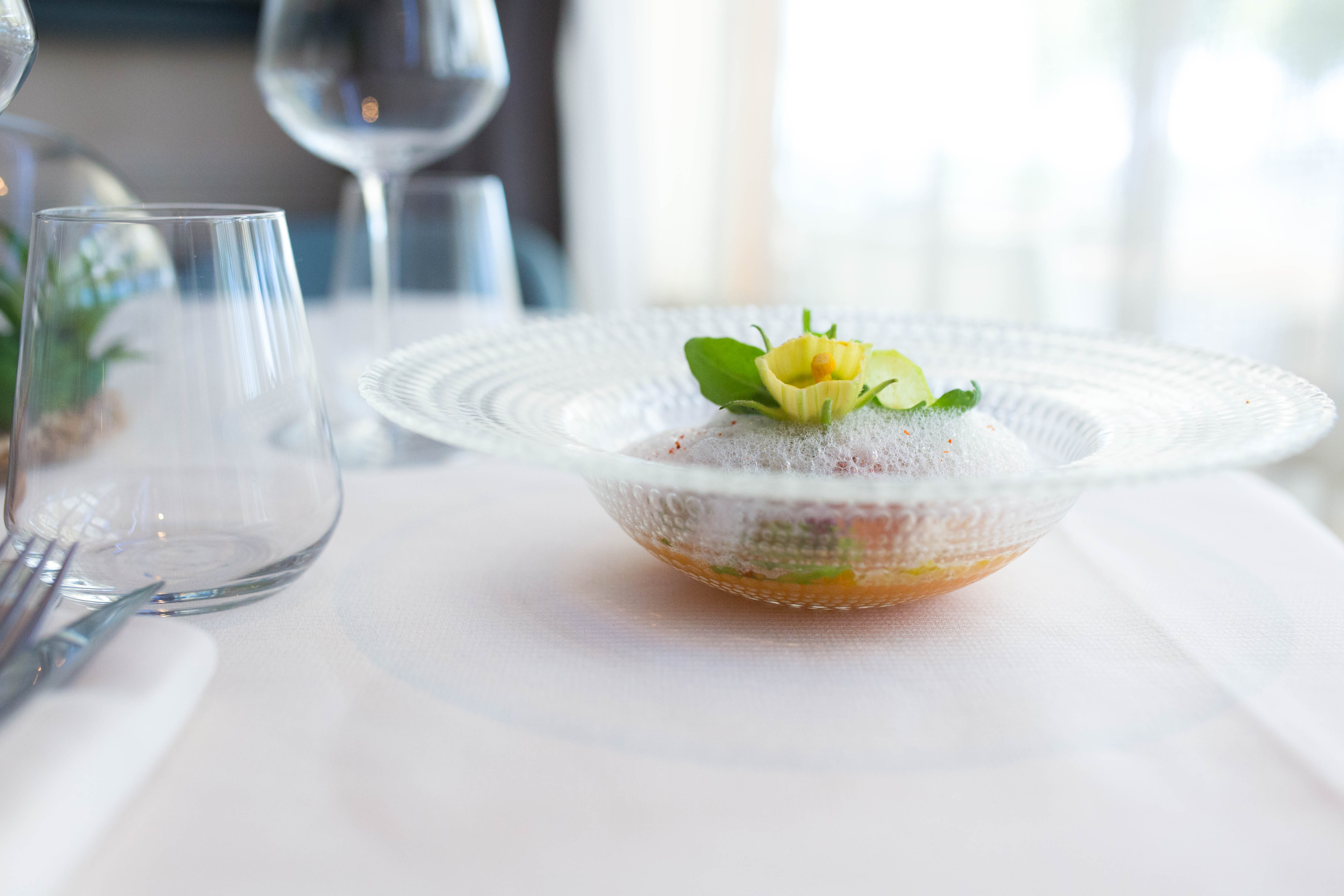 Effiloché de raie, patate douce et vinaigrette agrume-vanille